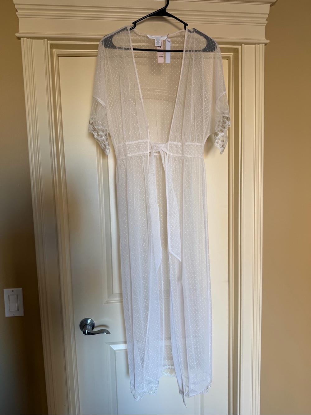 Victoria's Secret Sheer White Lace-Trim Long Robe